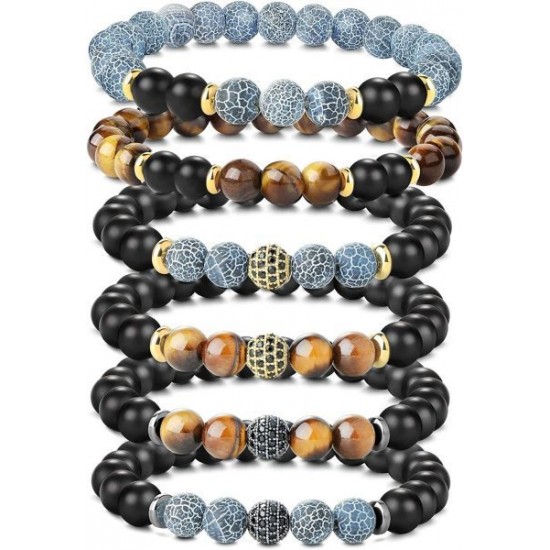 8MM Bead Bracelets For Men Women Lava Rock Lion Leopard Beaded Bracelets Set